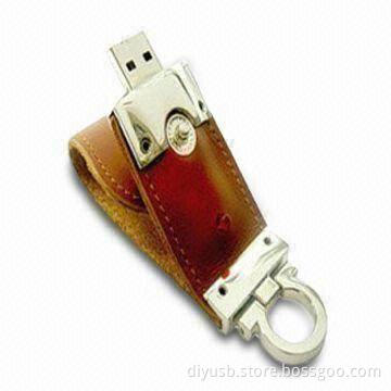 Leather USB Flash Drive with 2-year Warranty, CE-/FCC-/RoHS-certified, OEM Orders are Accepted